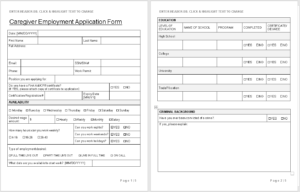 Caregiver Employment Application-preview of template-wise caregiving