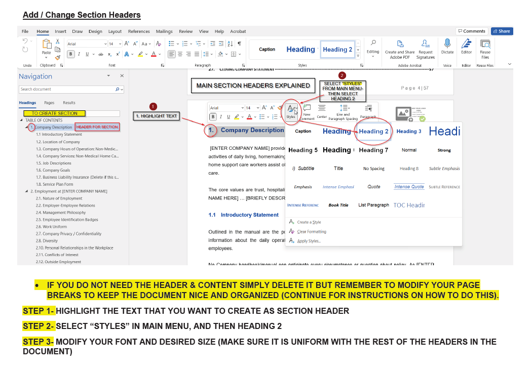 Change Section Header in Microsoft Word