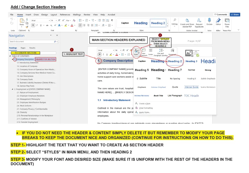 Change Section Header in Microsoft Word