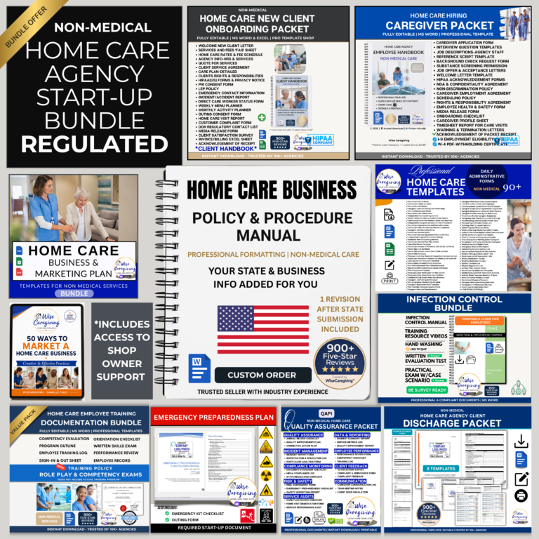 Regulated State Home Care Agency Start-Up Bundle with custom policy and procedure manual by Wise Caregiving