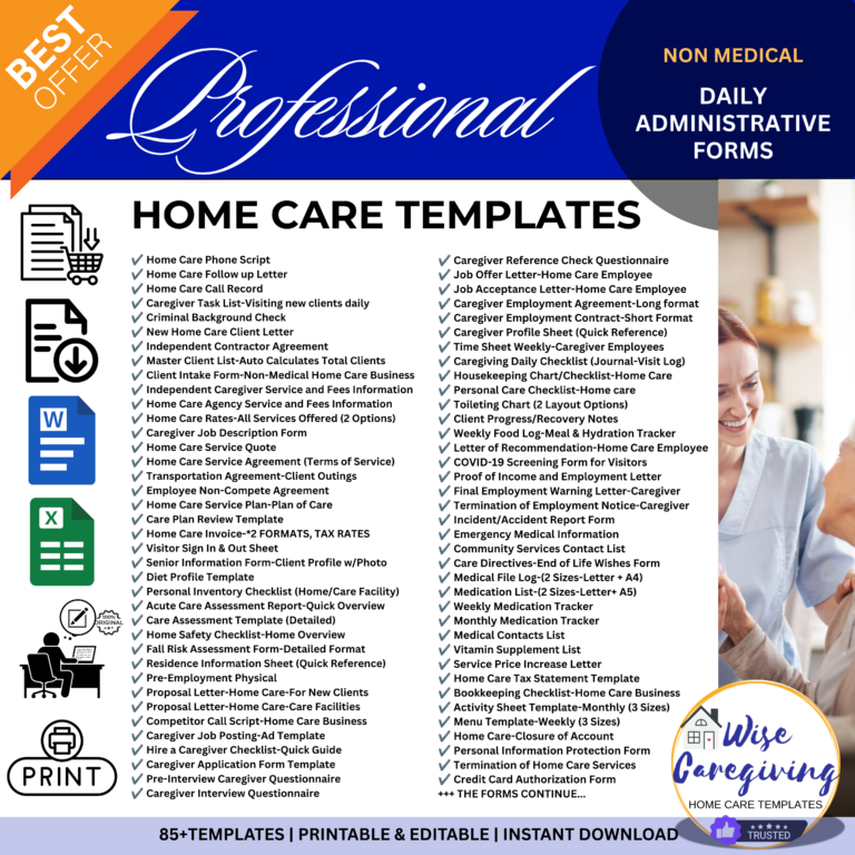 Home Care Administrative Forms Bundle with 85+ editable Word and PDF templates by Wise Caregiving